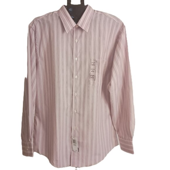 Van Heusen Men’s Fitted Button Down Shirt Pink Maroon White Stripes Size 17 NWT - Picture 1 of 16